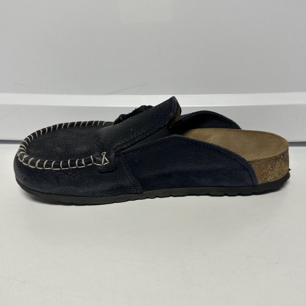 Papillio Birkenstock 39 Pebbled Moccasin Clog Black Leather Sandal Shoe Stitch - Picture 9 of 12